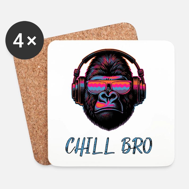 CHILL BRO - Cooler Affe mit Sonnenbrille Kopfhörer - Untersetzer (4er-Set) - Weiß