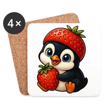 Drôle de pingouin avec fraise dans chapeau fruité - Dessous de verre (lot de 4) - blanc - Devant