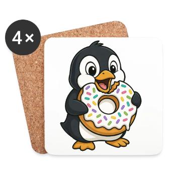 Cute Penguin with Donut Dessert Snacking - Coasters (set of 4) - white - Front