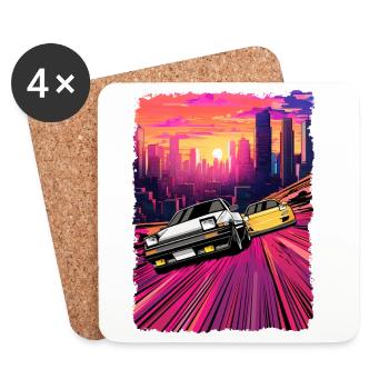 Illustration de poursuite en voiture de ville au néon - Dessous de verre (lot de 4) - blanc - Devant