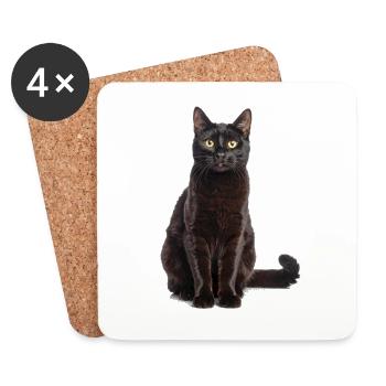 Black Elegant Cat – Stylish, Mysterious - Coasters (set of 4) - white - Front