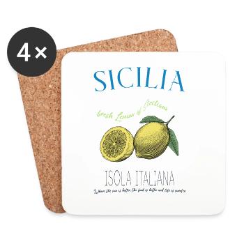 „Sicilia – La Dolce Vita“-Design - Untersetzer (4er-Set) - Weiß - Vorne