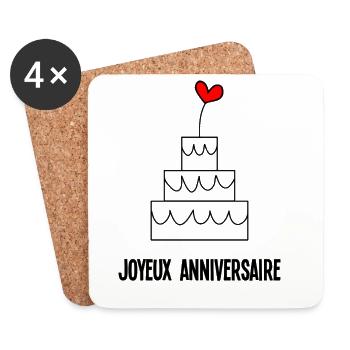JOYEUX ANNIVERSAIRE. HAPPY BIRTHDAY. ANNIVERSAIRE. - Dessous de verre (lot de 4) - blanc - Devant