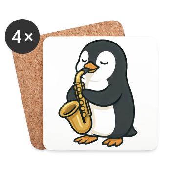 mignon pingouin saxophoniste jazz musique dessin animé - Dessous de verre (lot de 4) - blanc - Devant