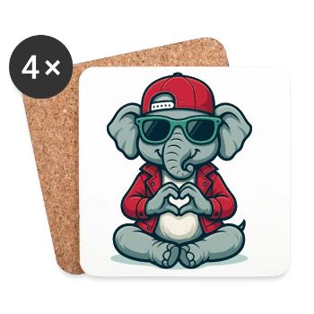Cœur éléphant avec style - Dessous de verre (lot de 4) - blanc - Devant