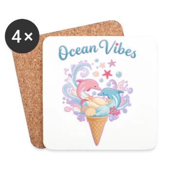 Eiscreme & Delfine Design 🍦🐬🐬 - Untersetzer (4er-Set) - Weiß - Vorne