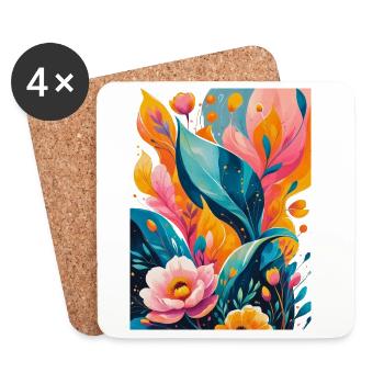 Abstract flowers in warm and blue palette - Coasters (set of 4) - white - Front