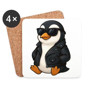 Cool Pinguin mit Sonnenbrille und Lederjacke 60er - Untersetzer (4er-Set) - Weiß - Vorne