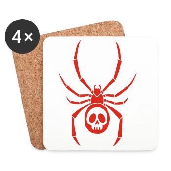 Rote Spinnmilbe und Schädel - Untersetzer (4er-Set) - Weiß - Vorne