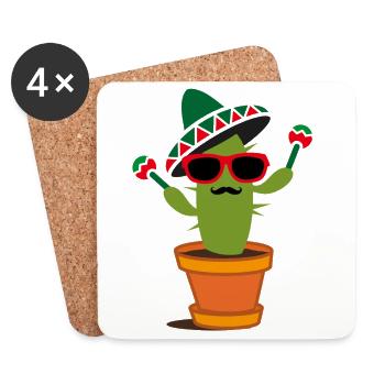 Cactus amusant avec sombrero et maracas - Dessous de verre (lot de 4) - blanc - Devant
