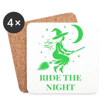 Halloween Hexe reitet durch die Nacht mit Mond - Untersetzer (4er-Set) - Weiß - Vorne