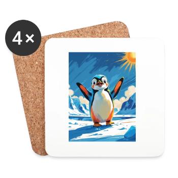 Penguin waving in the Vibrant Arctic - Coasters (set of 4) - white - Front