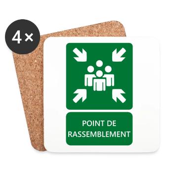 panneau point de rassemblement, signalétique - Dessous de verre (lot de 4) - blanc - Devant