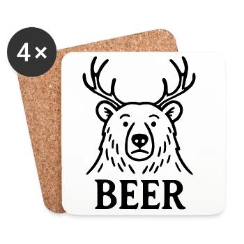 Der Bier-Hirsch-Bär - Untersetzer (4er-Set) - Weiß - Vorne