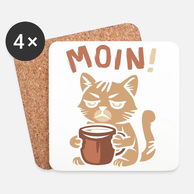 Moin Kaffee Katze – Lustiges Morgenmotiv - Untersetzer (4er-Set) - Weiß