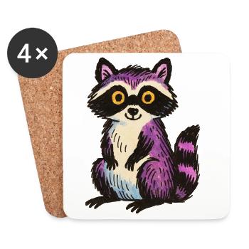 Whimsical Purple Raccoon Cartoon Design - Coasters (set of 4) - white - Front
