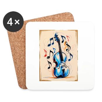 Violon artistique avec des notes de musique colorées - Dessous de verre (lot de 4) - blanc - Devant