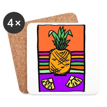 Illustration de néon d’ananas - Dessous de verre (lot de 4) - blanc - Devant