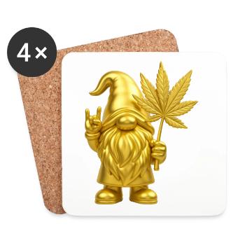 Goldener Zwerg mit Hanfblatt - Cannabis - Weed - Untersetzer (4er-Set) - Weiß - Vorne