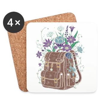Backpack with flowers - Coasters (set of 4) - white - Front