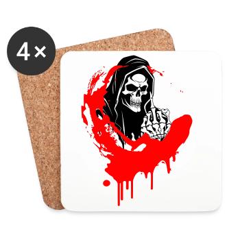 Rebel Skull Illustration with Middle Finger - Coasters (set of 4) - white - Front