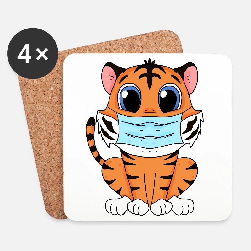 Süßer Tiger mit Maske - Untersetzer (4er-Set) - Weiß