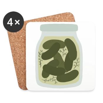 Vintage Cucumber Pickle Jar Design - Coasters (set of 4) - white - Front