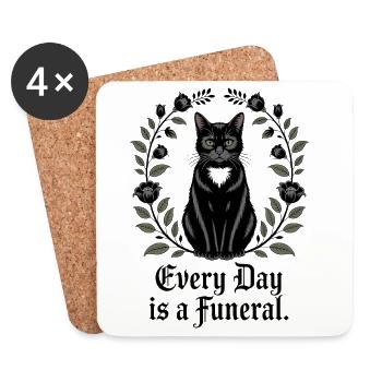 Elegante schwarze Katze mit Blumen - Untersetzer (4er-Set) - Weiß - Vorne