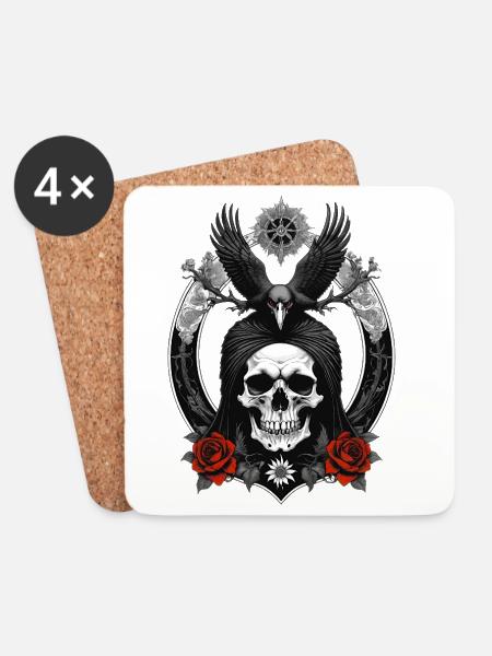 skull and crow - Untersetzer (4er-Set) - Weiß