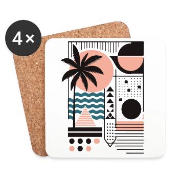 Motif minimaliste de coucher de soleil et de palmier - Dessous de verre (lot de 4) - blanc - Devant