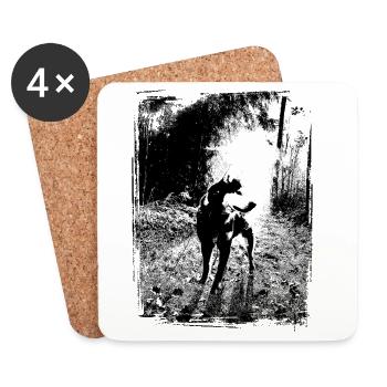 Schwarz-Weiß Hund im Wald - Untersetzer (4er-Set) - Weiß - Vorne