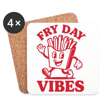 Fry Day Vibes - Drôle de dicton de frites - Dessous de verre (lot de 4) - blanc - Devant