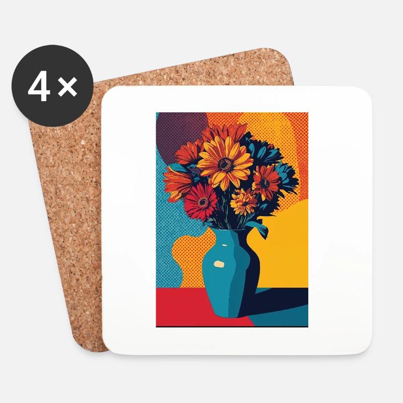 Strauß aus Pop-Art-Blumen - Untersetzer (4er-Set) - Weiß