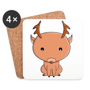 Cute Reindeer Cartoon Illustration - Coasters (set of 4) - white - Front