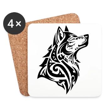 Tatouage Tribal Loup - Dessous de verre (lot de 4) - blanc - Devant