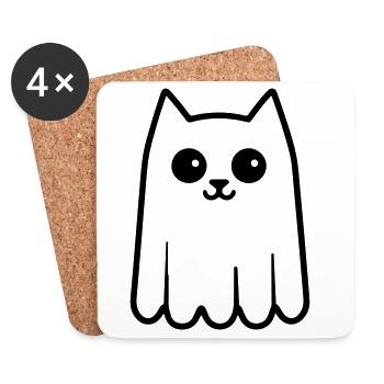 Chat fantôme - Dessous de verre (lot de 4) - blanc - Devant