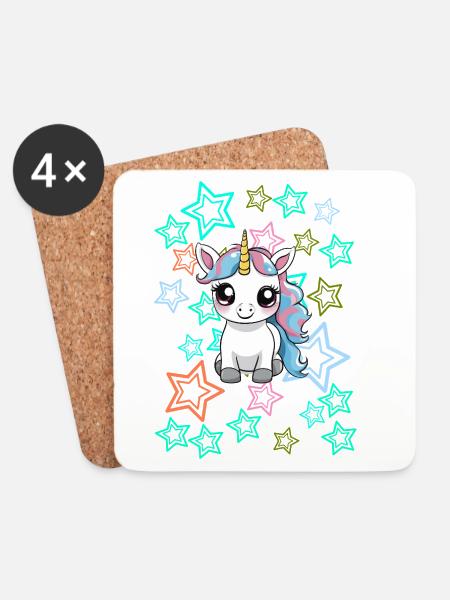 Niedliches Einhorn Kinder Retro 60er Pferd - Untersetzer (4er-Set) - Weiß