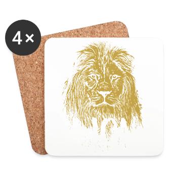 Illustration lion calligraphie moderne - Dessous de verre (lot de 4) - blanc - Devant