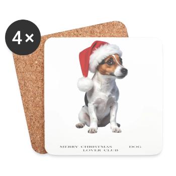 Bonnet de Noël Jack Russell Terrier - Dessous de verre (lot de 4) - blanc - Devant