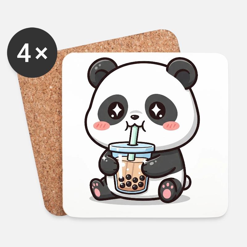 Cuddly panda bear with bubble tea - Coasters (set of 4) - white