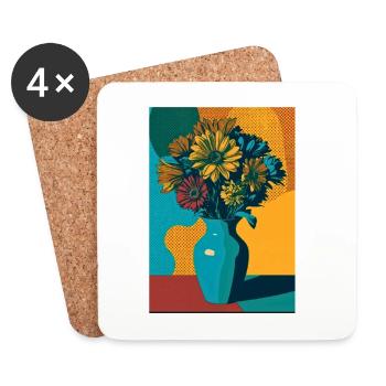 Fleurs Pop Art Sur Vase Bleu - Dessous de verre (lot de 4) - blanc - Devant