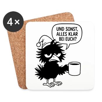 Black Raven with Sleepy Cap and Speech Bubble - Coasters (set of 4) - white - Front
