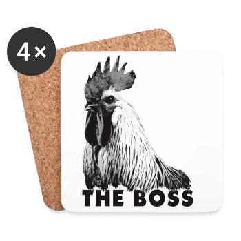 Coq, le patron - Dessous de verre (lot de 4) - blanc - Devant