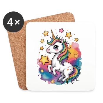 Licorne colorée avec des étoiles et un arc-en-ciel - Dessous de verre (lot de 4) - blanc - Devant