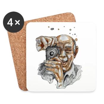 Selfie 2 Illustration Aquarell carographic - Untersetzer (4er-Set) - Weiß - Vorne