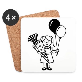 Fille inscrite à l’école avec cône d’école - Dessous de verre (lot de 4) - blanc - Devant