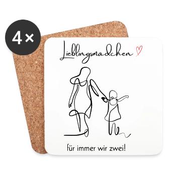 Favorite Girl – Mom & Daughter Illustration with - Coasters (set of 4) - white - Front