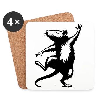 Motif de rat stylisé en noir et blanc - Dessous de verre (lot de 4) - blanc - Devant