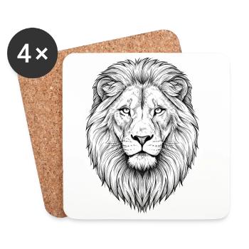Majestueuse tête de lion au design monochrome - Dessous de verre (lot de 4) - blanc - Devant