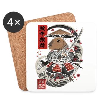 Samouraï Capybara Combat Illustration - Dessous de verre (lot de 4) - blanc - Devant